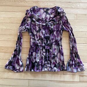 VTG Y2K Crinkle Gold Metallic Bell Sleeve Blouse Purple S Fairycore Artist